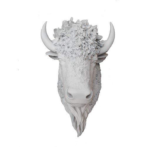 Fake White Bison Head | Faux Taxidermy | Fake Resin White Bison Head Mount | Faux Taxidermy Studio (White)