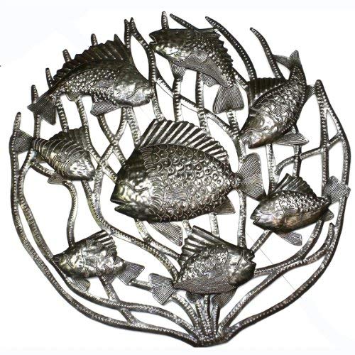 Global Crafts Fish in Coral Metal Wall Art 24-inch Diameter
