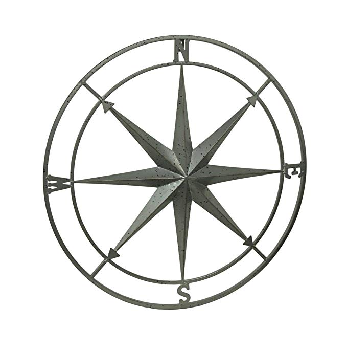 Zeckos Metal Wall Sculptures Weathered Silver Finish Framed Compass Rose Metal Wall Hanging 26 X 26 X 1.25 inches Silver