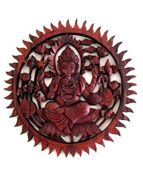 Ganesh Statue Ganesh God Wood Carved Wall Hanging Decor Good Luck Statue - LG SIZE, COLLECTOR'S QUALITY- OMA BRAND