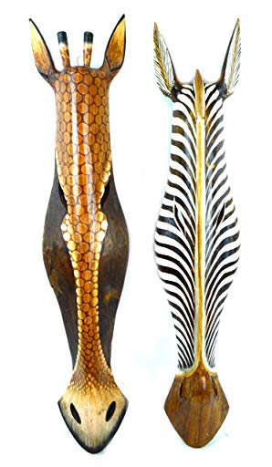 Set of 2 African Zebra and Giraffe Mask Extra Large Jungle Art 32