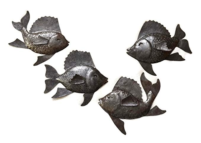 Nautical Fish, Set of 4, Wall Hanging Haitian Metal Decor 9.5